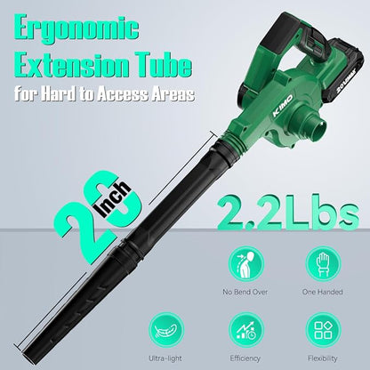 K I M O. Cordless Leaf Blower and Vacuum Combo 4 In 1, 3 Nozzles for Inflation and Deflation, 190MPH, Control Panel with 3 Speeds, 20" Extended Tube, 2 Pack Battery Operated Leaf Blowers for Lawn Care