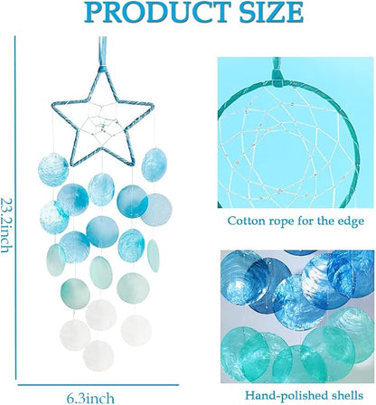 Wind Chimes for Outside, Personalized Capiz Shells Wind Chime for Home Decoration, Garden Decoration of Beach House Decor,Great Gift for Shells Windchimes Lovers and More (Blue Star)