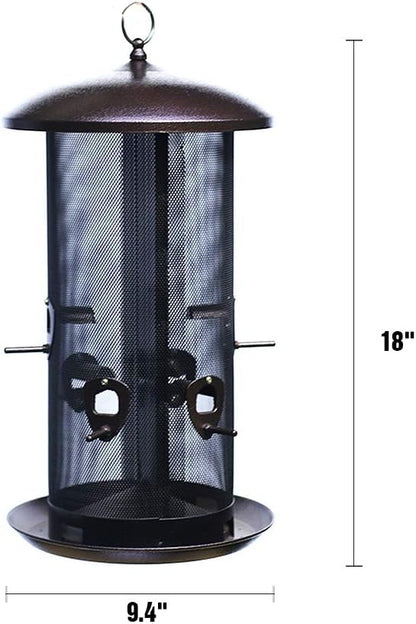 Nature's Rhythm Metal Hopper Bird Feeder Two Chambers，Heavy Duty Mesh Metal Dual Seed Compartments Outdoor Hanging Wild Bird Feeder with 10 Feeding Ports,10lbs Seed Capacity