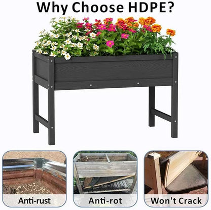Raised Garden Bed Outdoor with Legs,HDPE Elevated Planter Box Rot-Resistant and Non-Cracking,Raised Beds for Gardening for Backyard, Patio, Balcony, 300lb Capacity Black