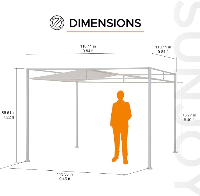 SUNJOY 10' x 10' Outdoor Pergola, Darkeford Metal Pergola with White Sling Fabric Sun Shade Canopy for Outdoor Patio, Garden,Yard, Deck, Entertaining