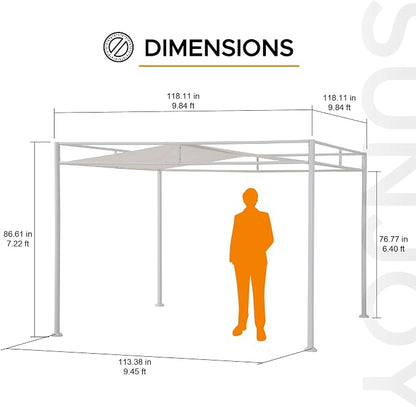 SUNJOY 10' x 10' Outdoor Pergola, Darkeford Metal Pergola with White Sling Fabric Sun Shade Canopy for Outdoor Patio, Garden,Yard, Deck, Entertaining