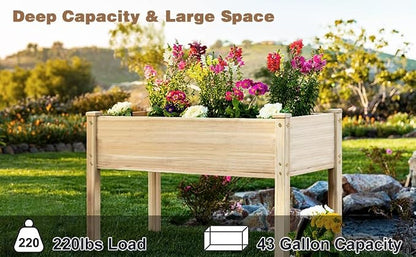 LZRS Raised Garden Bed Outdoor Planter Box with Legs for Herbs, Vegetables, Flowers, Great for Outdoor Patio, Yard and Deck, 220lb Capacity, Natural