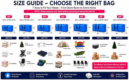 Extra Large Storage Bags, Jumbo Moving Tent Storage Bags, Waterproof Foldable Big Blue XXL Duffle Bag for Travel, 42x23x13.5inch - 4PACK