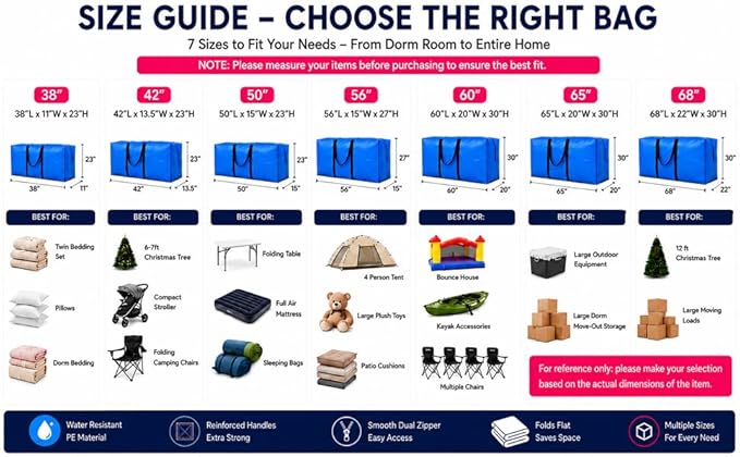 75 Gallon Extra Large Storage Bags, Jumbo Moving Storage Bags, Foldable Big Blue Duffle Bag for Travel, 50x23x15inch - 1PACK