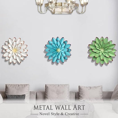 AHYS Metal Flowers Wall Decor Indoor Outdoor Metal Wall Art for Farmhouse Home Living Room Bedroom Bathroom Garden Decor – 12 Inch - Green