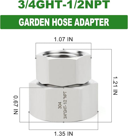 TAISHER 2PCS 304 Stainless Steel Garden Hose Adapter, 3/4" GHT Female x 1/2" NPT Female Swivel Garden Hose Connector with Washers