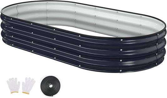 Raised Garden Bed, 6x3x1ft Galvanized Outdoor Planter Beds with Safety Edging and Gloves, Oval Metal Planter Box for Gardening Vegetables Flowers Herb-Midnight Blue