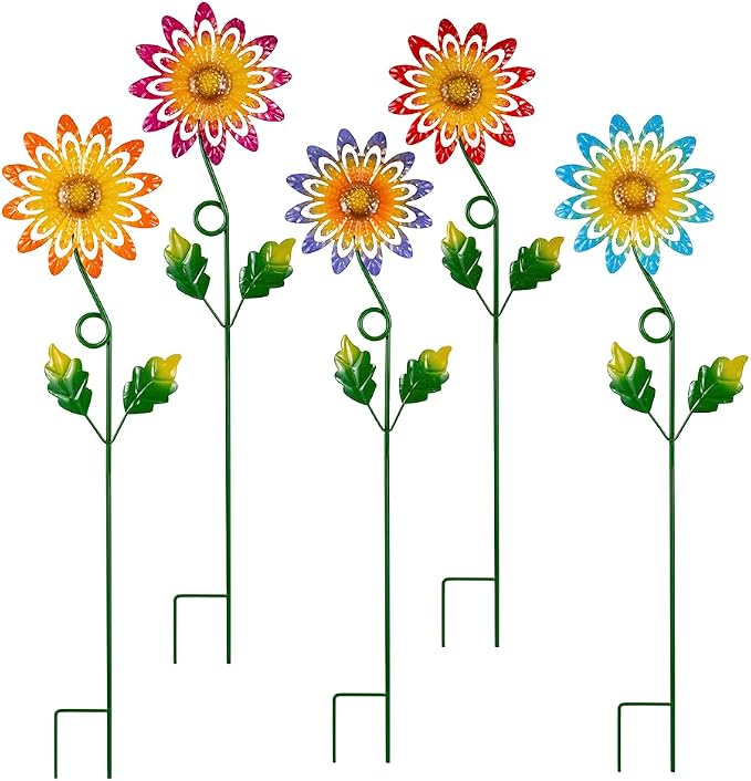 5 Pack Metal Flowers Decorative Garden Stakes, Metal Flowers for Outside Spring Yard Decor, Decorative Yard Art for Lawn, Patio, Fence,Garden Decor