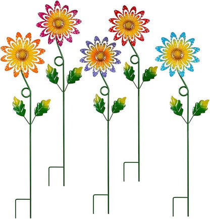 5 Pack Metal Flowers Decorative Garden Stakes, Metal Flowers for Outside Spring Yard Decor, Decorative Yard Art for Lawn, Patio, Fence,Garden Decor