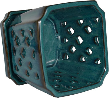W&W Orchid Pot with Holes and Saucer for Repotting and Better Grow, Teal, 7"