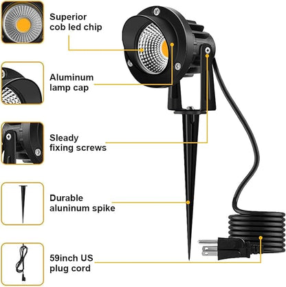Romwish LED Landscape Spotlight 10W, Outdoor Landscape Lighting 120V Plug-in, 1100LM Waterproof LED Landscape Lights, Landscape Spot Lights for Yard, Garden, Tree, Driveway, 3000K Warm White-4 Pack