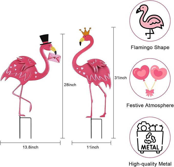 hogardeck Garden Decor for Outdoor, 2 Pcs 31" Metal Flamingos Decorative Garden Stakes for Garden Decor, Yard Sign for Home Outside Lawn Porch Anniversary Wedding Party