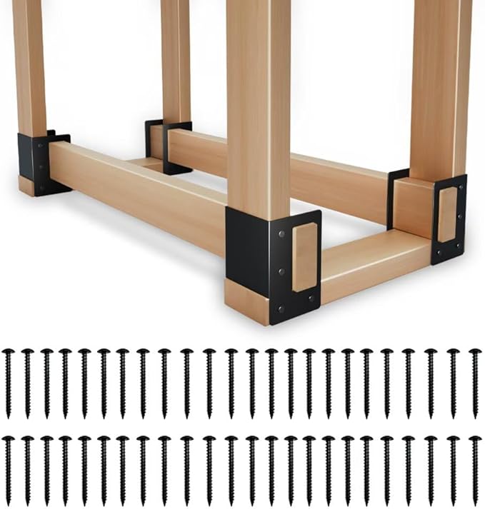 8 Pack Firewood Log Storage Rack Bracket Outdoor, Adjustable Heavy Duty Powder Coated Steel Holder,Fireplace Wood Storage, Log Holder