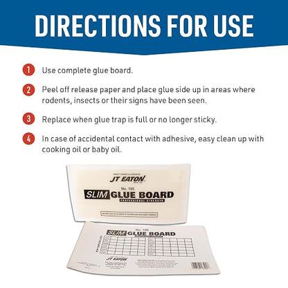 JT Eaton Slim Glue Board – Low-Profile Adhesive Mouse Trap for Effective Rodent Control, Non-Toxic, Easy Cleanup, Indoor Use | Slim Low-Profile Design Fits under Appliances and along Walls; Non-Toxic Adhesive; Easy Cleanup Indoors