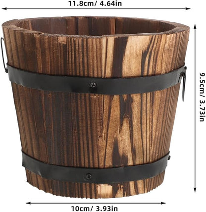 DOITOOL Rustic Wooden Barrel Planter: Wood Whiskey Barrel Bucket Flower Pots Indoor Outdoor Plants Boxes Container for Home Garden Patio Backyard - 7.08 x 5.9 x 5.1 inches (Small)