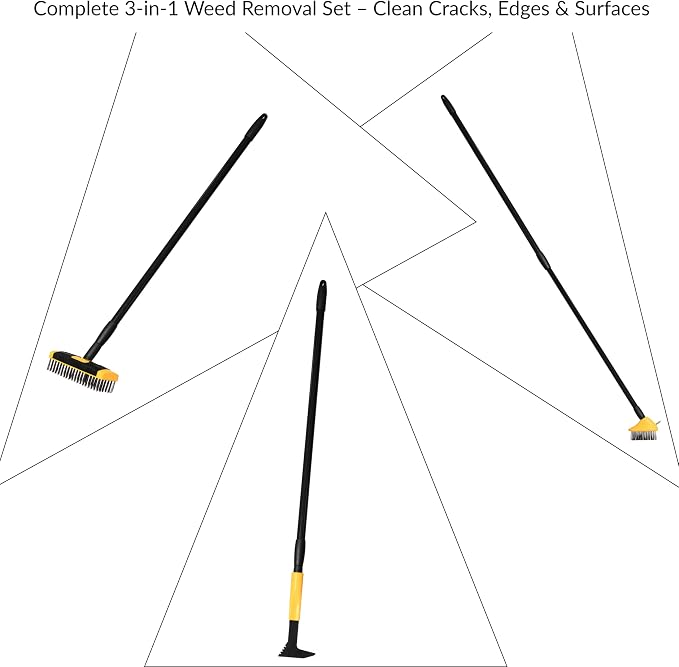Gardenised 4-in-1 Durable Crack Weeder, Scraper, Moss & Debris Remover, and Cleaning Brush with 2 Replaceable Bristle Heads for Lawn, Patio, Driveway, Exterior Wall, and Yard Maintenance
