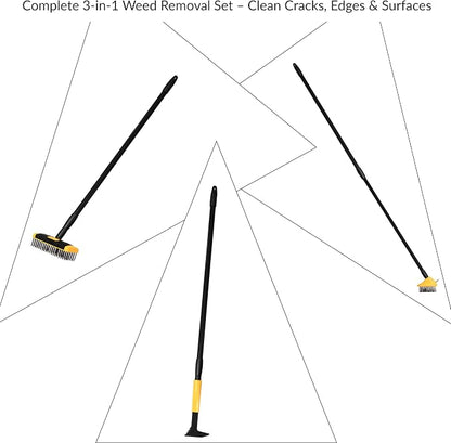 Gardenised 4-in-1 Durable Crack Weeder, Scraper, Moss & Debris Remover, and Cleaning Brush with 2 Replaceable Bristle Heads for Lawn, Patio, Driveway, Exterior Wall, and Yard Maintenance