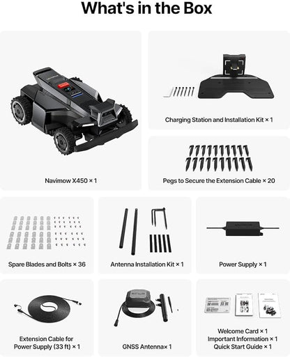 Segway Navimow X450 Robot Lawn Mower Wire Free, for up to 1.5 Acres, 4WD for 84% Slopes, Zero-Turn for Damage-Free Mowing, ORV-Tuned Lawnmower, MowMentum with 2 × 180W Motors, 0.75–4 in Cutting Height
