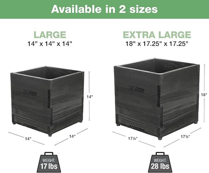 Extra Large Decorative Wooden Planter w/ Universal Pole Support for String Light Poles, Umbrellas, Bird Feeders. Solid Wood Outdoor Garden Box for Plants(Does not include Pole), 17"x17"x18", Black