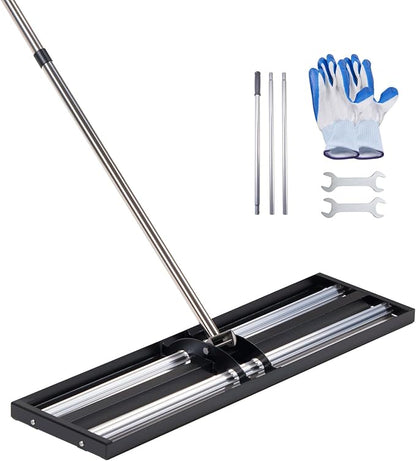VEVOR Updated Lawn Leveling Rake with Roller, 30" x 10" Stainless Steel Lawn Leveler with 83.9" Adjustable Handle, Heavy Duty Yard Leveling Rake, Effort Saving Lawn Leveling Tool for Yard Golf Court