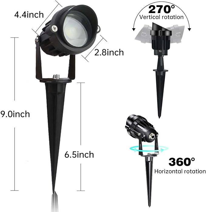 LAVAED 10W Landscape Lighting 12/24V Low Voltage Landscape Lighting LED Outdoor Spotlights 1000LM Waterproof Garden Uplights for Pathway,Patio,Yard,Flag,Tree(4Pack with Connectors)