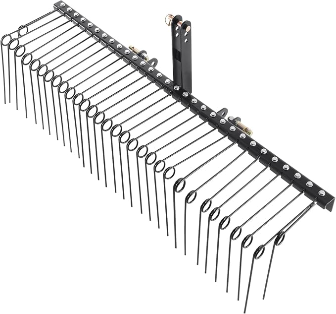 VEVOR Tow Behind Landscape Rake, 72" Lawn Dethatcher Rake with 32 Steel Tines, Attaches to Category 1, 3 Point Hitch for Tractor, Heavy Duty Tow Dethatcher for Leaves, Pine Needles, Straw, and Grass