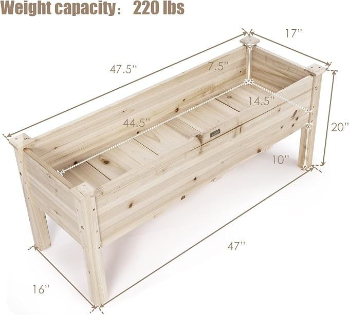 COSTWAY Raised Garden Bed, Elevated Wooden Planter Box Stand for Vegetables, Fruit, Herbs, Flower, Standing Gardening Box for Backyard, Patio, Balcony, Greenhouse