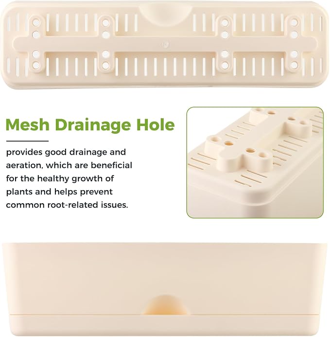 6 Pack Rectangle Planter 16x4.4 Inch Window Boxes Planters Rectangular Large Window Sill Planters Indoor Self Watering Plant Pots with Drainage Holes and Saucers Succulent Herb Flower Pots, Beige