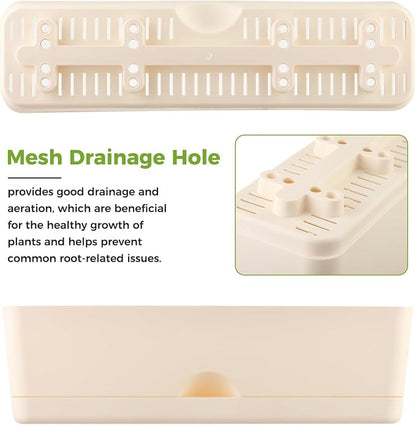6 Pack Rectangle Planter 16x4.4 Inch Window Boxes Planters Rectangular Large Window Sill Planters Indoor Self Watering Plant Pots with Drainage Holes and Saucers Succulent Herb Flower Pots, Beige