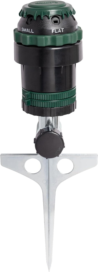 Orbit H2O-Six Gear-Drive Sprinkler on Metal T-Spike - Customizable Lawn Watering Coverage - Multi-Pattern Rotating Head with Adjustable Spray Range - Durable Outdoor Yard Irrigation Sprinkler - 58573