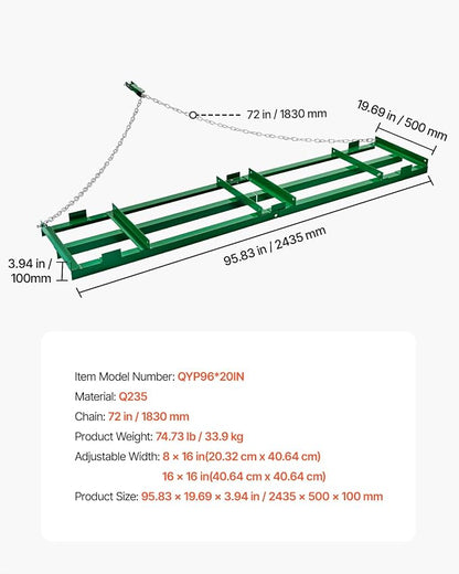 VEVOR Drag Harrow, 8 ft Heavy Duty Tow Behind Drag Harrow with Adjustable Bars & 72 in Chain, Driveway Grader Landscape Rake for ATV, UTV, Tractor, Mower Tow Behind Yard Lawn Leveling Tool