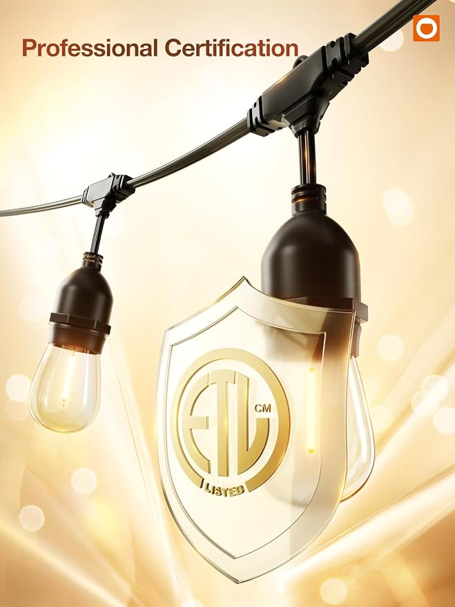 addlon LED Outdoor String Lights 36FT with Dimmable Edison Vintage Shatterproof Bulbs and Commercial Grade Weatherproof Strand - ETL Listed Heavy-Duty Decorative Lights for Patio Garden