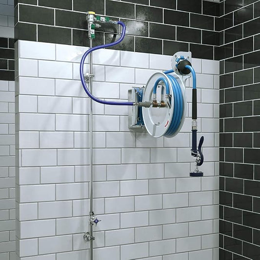 T&S Brass B-7232-01 Open Epoxy Coated Steel 35-Feet Hose Reel with Spray Valve