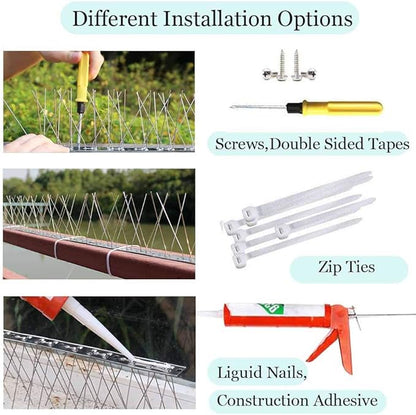 PANGCH Bird Spikes,Stainless Steel Bird Spikes Metal Bird Spikes Fence Spikes Easy to Install - 93 Strips 100.68 Feet Coverage