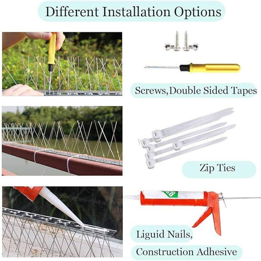 PANGCH Bird Spikes,Stainless Steel Bird Spikes Metal Bird Spikes Fence Spikes Easy to Install - 70 Strips 75.78 Feet Coverage