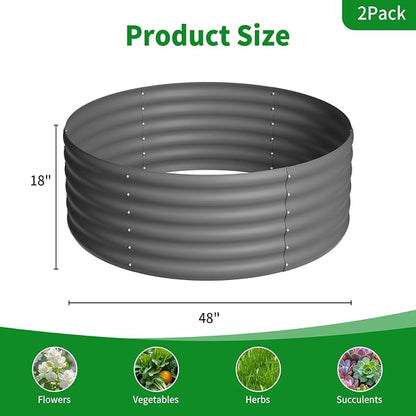 DDK Galvanized Raised Garden Bed, Round Outdoor Planter Bed, 4x4x1.5ft Metal Planter Box for Gardening and Planting,2Pack,DG