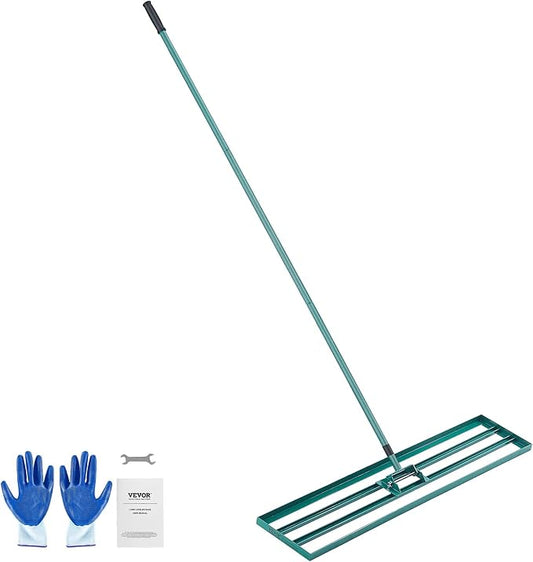 VEVOR Lawn Leveling Rake, 48""x10"" Level Lawn Tool, Heavy-Duty Lawn Leveler with 78"" Steel Extended Handle, Yard Leveling Rake Suit for Garden, Golf Lawn, Farm, Green