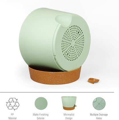 Meowell 12 inch Large Self Watering Pots for Indoor Outdoor Plants, Flower Plant Pots with Drainage Holes for Garden House Plants, Plastic Planters with Reservoir for Home, Green with Brown