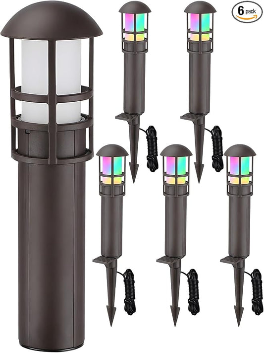 LEONLITE 6-Pack RGBCW Low Voltage Landscape Pathway Lights, 3W, CRI90 | Color Changing, 12-24V AC/DC, Aluminum, ETL, Multi-Color, Low Voltage LED Bollard Path Lights, for Walkway Yard Garden
