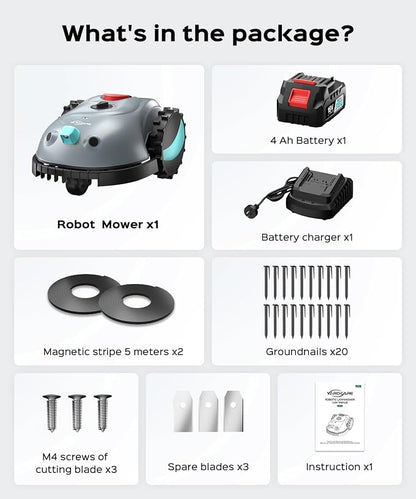 YARDCARE V100 Robotic Lawn Mower – Visual Navigation & Smart Obstacle Avoidance, Adjustable Cutting Height 0.8–2.4 in, Low-Noise Auto Mowing for Small Lawns up to 1,600 sq ft