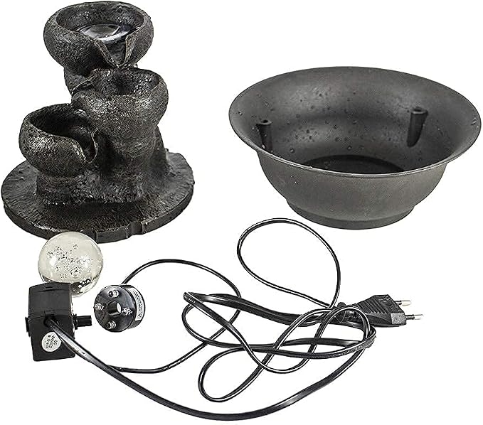 Ferrisland Indoor Tabletop Water Fountain, Desktop & Table Waterfall Fountains, Relaxation Fengshui Home Decor with LED Light for Home Office Bedroom House Warming Gift Idea (Three Stairs)