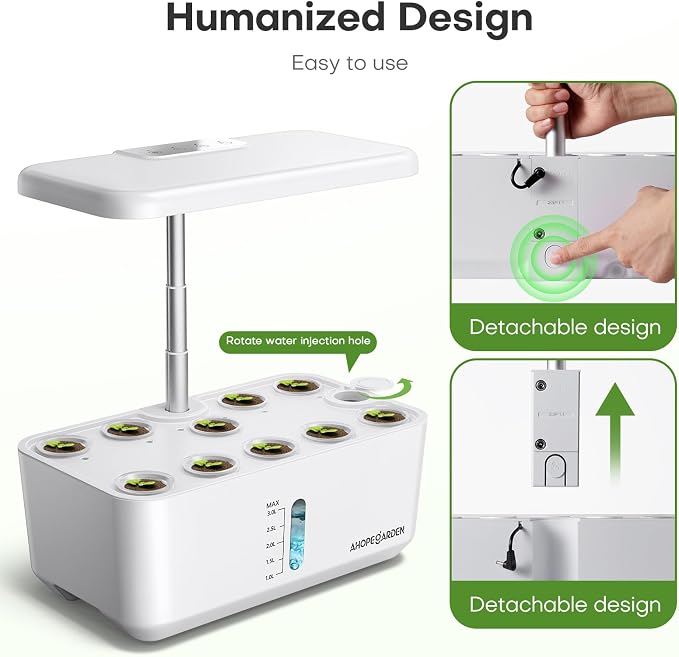 Ahopegarden Indoor Garden Hydroponics Growing System: 10 Pods Plant Germination Kit Herb Vegetable Growth Lamp Countertop with LED Grow Light - Hydrophonic Planter Grower Harvest Lettuce