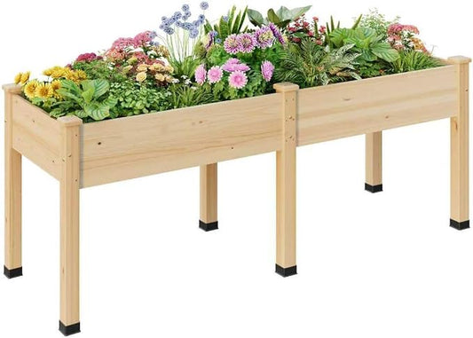 Wood Raised Garden Bed, 72x24x30in Elevated Wooden Planter Box with Legs Standing Growing Bed for Backyard, Patio, Balcony with Bed Liner, 200 Pound Capacity