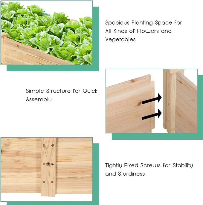 S AFSTAR Wooden Raised Garden Bed, Divisible Planter Box Kit, Outdoor Elevated Flower Planting Raised Bed, Above Ground Planters or Vegetables Grass Lawn Yard Backyard Patio (97" L x 25" W x 10" H)