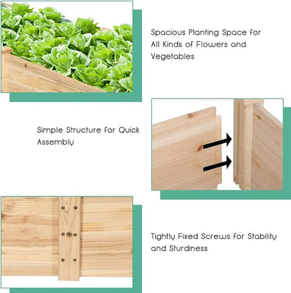 Giantex Raised Garden Bed Planter, Wooden Elevated Vegetable Planter Kit Box Grow for Patio Deck Balcony Outdoor Gardening, Natural