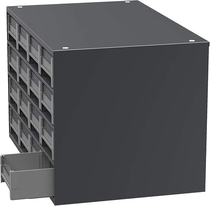 Akro-Mils Steel Garage Storage Cabinet, Small Parts Organizer Metal Cabinet for Hardware, Nails, Screws, Bolts, Nuts, and More, 17" W x 11" D x 11" H, 16-Drawer, Gray Cabinet/Gray Drawers (19416)