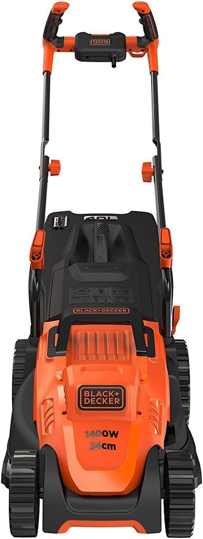 BLACK+DECKER BEMW461BH-QS 1400W Electric Lawnmower 34cm 6 Adjustable Heights 20, 30, 40, 50, 60 and 70mm Ideal for 300 to 400 m²