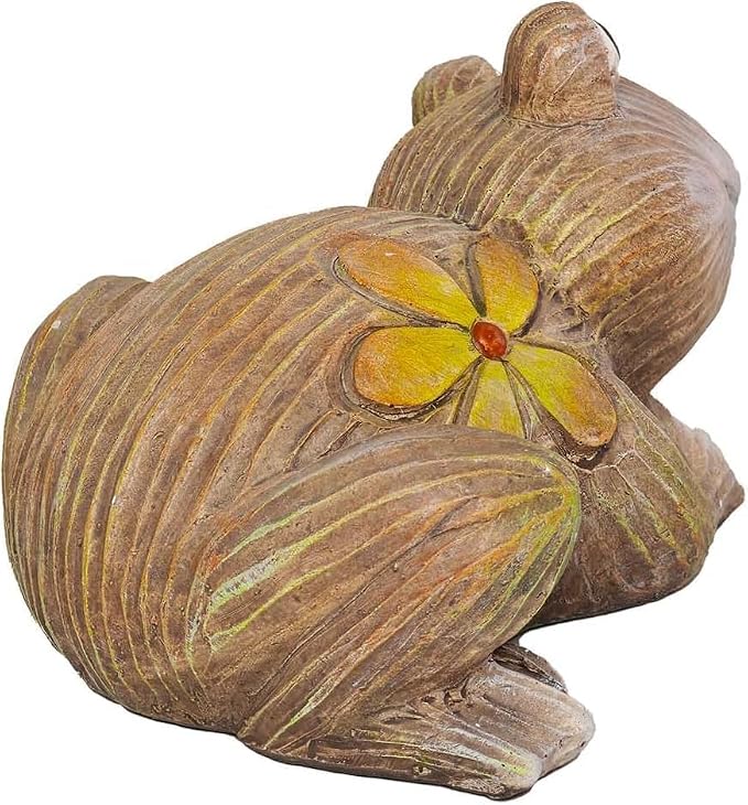 Artpaul Frog Statue for Garden Decor - Smiling Frog Sculpture with Yellow Flower Accents, Handcrafted Outdoor Cute Frog Gift & Lawn Decor