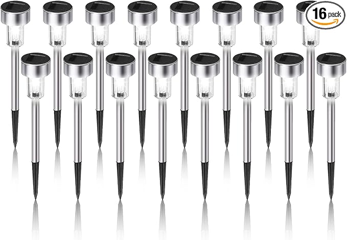 Dream Master Solar Lights Outdoor Waterproof, Stainless Steel LED Landscape Lighting, Solar Garden Lights, Outdoor Decorations for Yard, Pathway, Walkway, Patio, Lawn - 16 Pack (Cold White)